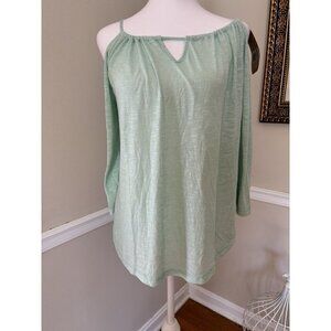 NWT Michael Stars Cold Shoulder Shirt One Size Brooklyn Jersey Green Reversible